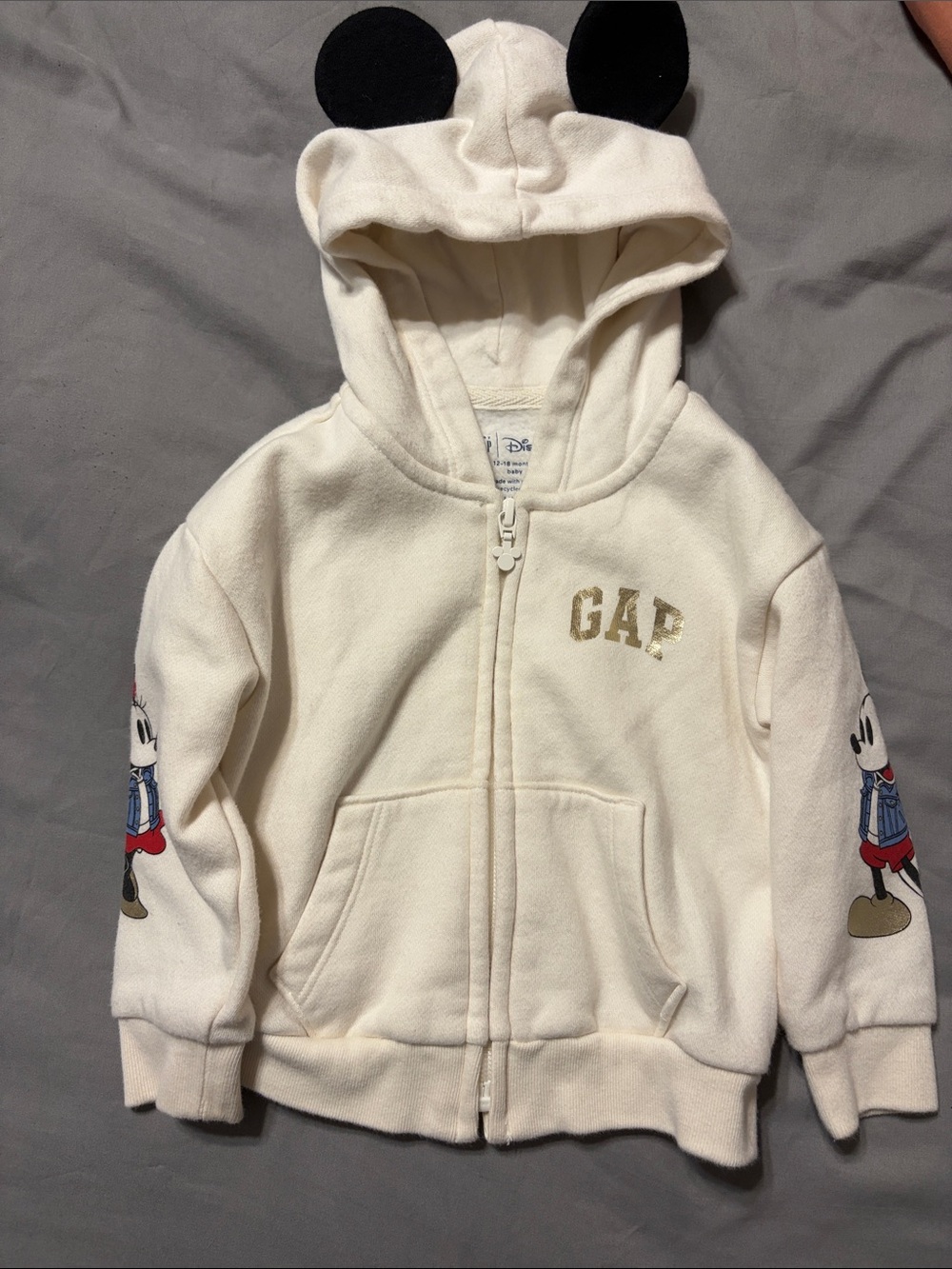 GAP Cream Mickey Ear Zip Hoodie with Gold Logo